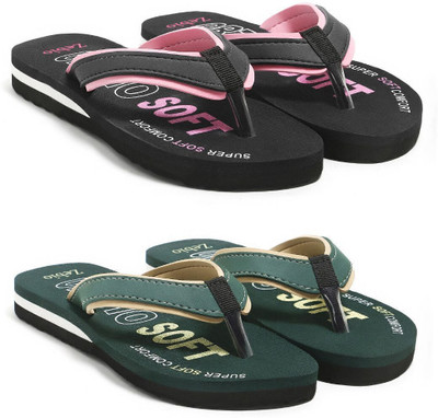 zebio Women Slippers(Black, Pink, Green, Yellow , 5)