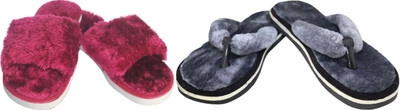 rexizone Women Flip Flops(Grey, Maroon , 7)