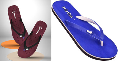NISTHA Women Flip Flops(Maroon, Blue , 4)