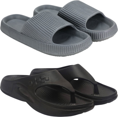 Fuliva Men Slippers(Grey, Black , 8)