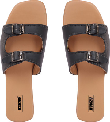 AZKAR Women Flip Flops(Black , 8)