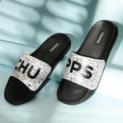 Chupps Men Cat-A-Mood Slippers Soft Lightweight Flip Flops For Slides(Black, White , 11)