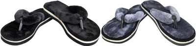 rexizone Women Flip Flops(Black, Grey , 4)