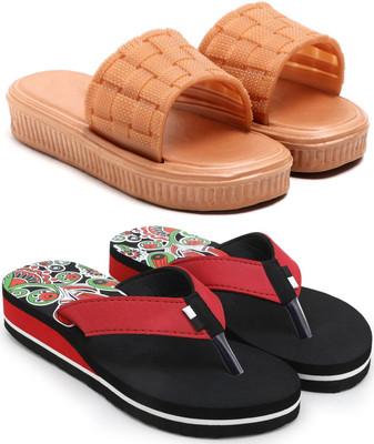 Skytrap Women Slippers(Brown, Red , 8)