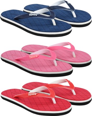 BIRDE Women Pack Of 3 Combo Comfortable Slippers & Flip Flop For Women Slippers(Navy, Pink, Red , 4)