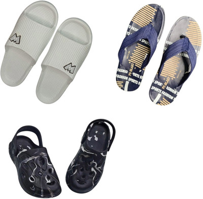 BLIBBERS Men Slippers(Grey, Blue, Black , 7)