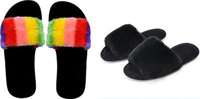 rexizone Women Flip Flops(Multicolor, Black , 4)