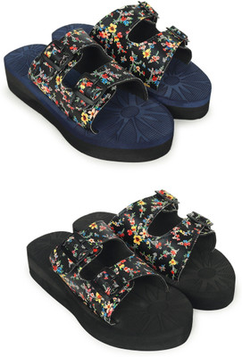 HOC Women Slippers(Blue, Black , 5)