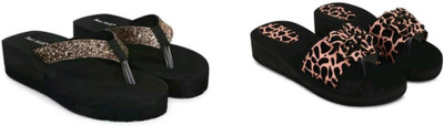 BOOMBEAUTY Women Flip Flops(Black , 4)