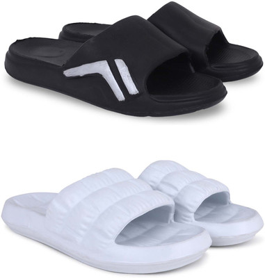 KAPYANSH Men Slippers(Black, White , 8)