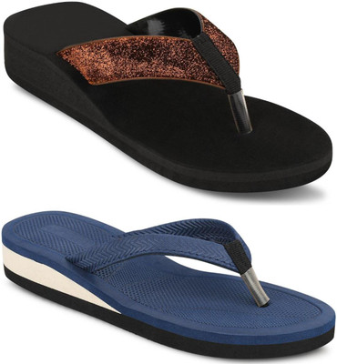 kishu Women Flip Flops(Brown, Black, Blue , 7)