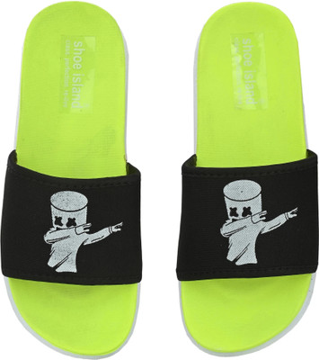 Shoe Island Men Slides(Green, Black , 8)
