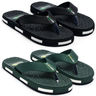 Footup Men Slippers(Black, Green , 6)