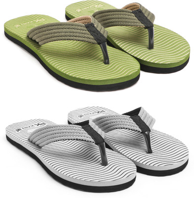 house of common Men Flip Flops(Green, Grey , 8)