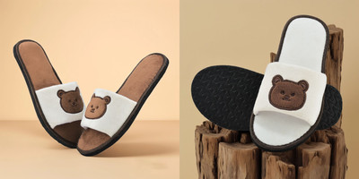Y key Women Flip Flops(Brown, Off White , 6)