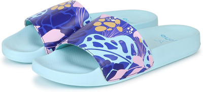 yoho Women Tropica Printed Comfortable Women Slides Stylish & Waterproof | Ladies Slippers Slides(Blue , 8)