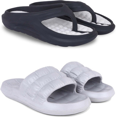 Kapani Fashion Men Slippers(Black, Grey , 8)