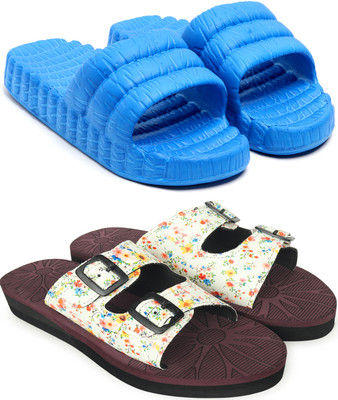 Tellinn Women Flip Flops(Blue, Maroon , 8)