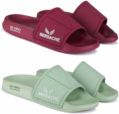 BERSACHE Men Flip Flops(Maroon, Green , 10)