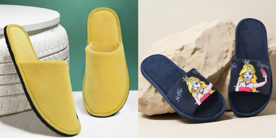 Y key Women Flip Flops(Yellow, Navy , 7)