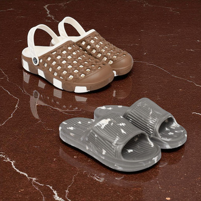 Acorn Men Slides(Brown, Grey , 9)