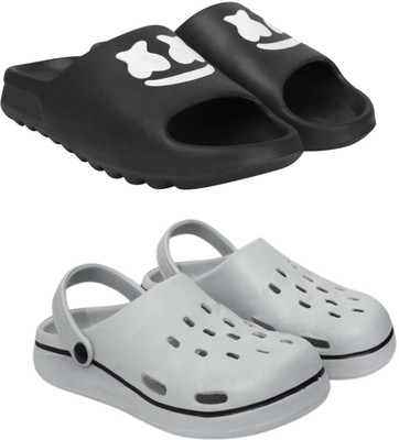 Veewalk Men Slides(Black, Grey , 7)