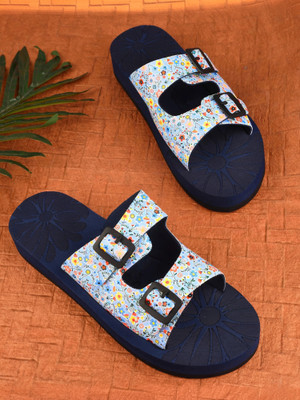 Rasambh Women Comfortable Stylish and Trending Colorful Printed Flip Flops sliders For Women Slides(Navy , 4)