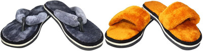 rexizone Women Flip Flops(Grey, Tan , 6)