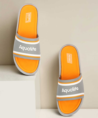 Aqualite Men Slides(Grey, Orange , 10)