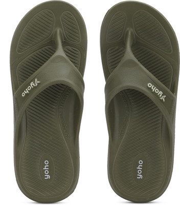 yoho Men Drizzle Soft Slippers| Mild Acupressure | Lightweight | Anti Skid | Waterproof Flip Flops(Olive , 8)