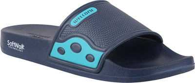 WELCOME Men Lightweight with Arch Support Durable Anti-Skid & Stylish Dailywear| Slides(Navy , 7)