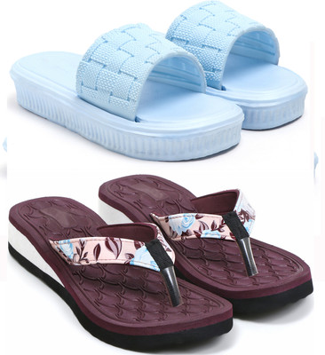 Tellinn Women Slides(Blue, Maroon , 7)