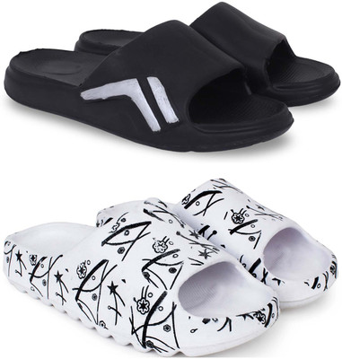 Kapani Fashion Men Slippers(Black, White , 9)