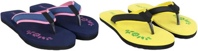 Priksh Women Flip Flops(Blue, Yellow , 8)