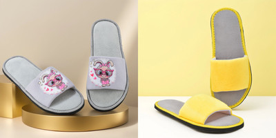 Y key Women Flip Flops(Yellow, Grey , 6)