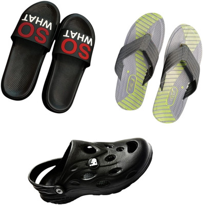 BLIBBERS Men Slippers(Black, Grey, Black, Green , 6)