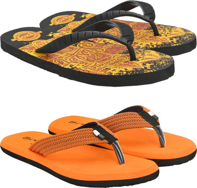 BIRDE Men Pack Of 2 Combo Comfortable Slippers & Flip Flop For Men Flip Flops(Black, Orange , 7)