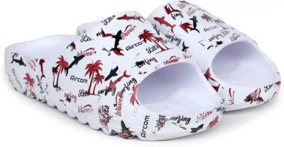 LNT FASHION Men Slides(White, Maroon , 8)