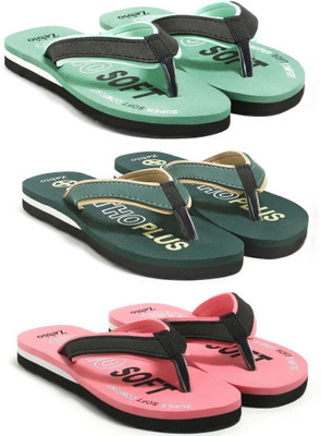 zebio Women Womens Soft Ortho Slippers | Daily Use Anti-Skid Ladies Flip Flops Slippers(Green, Black, Green, Yellow, Pink, Black , 8)