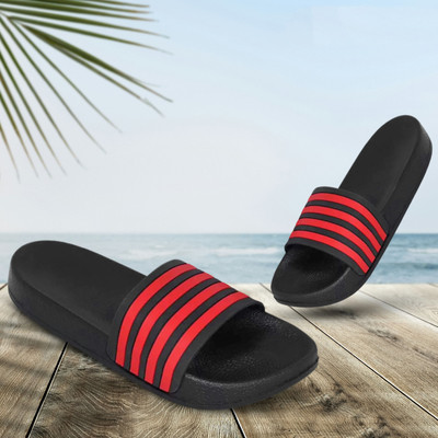 FitFusion Men Trendy Stylish Fashionable Casual Slides For Men's Slides(Black, Red , 8)