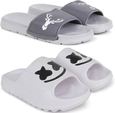 KAPYANSH Men Slides(Grey, White , 6)