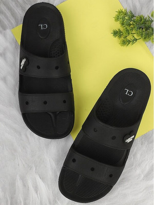 CARLTON LONDON Women Women's Lightweight and comfortable Dual Strap Slides Slides(Black , 6)