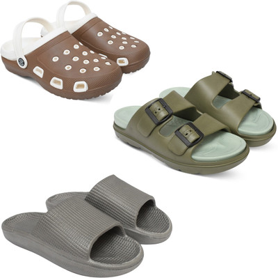 Acorn Men Slides(Brown, Olive, Grey , 6)