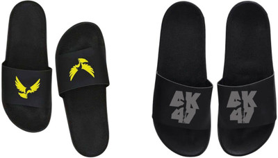 nvisan Men Slides(Grey, Yellow, Black , 7)