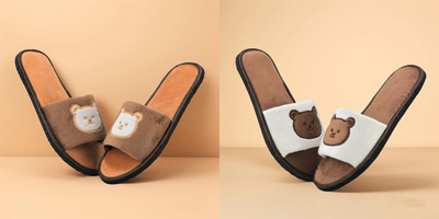 Y key Women Flip Flops(Brown, Gold , 7)