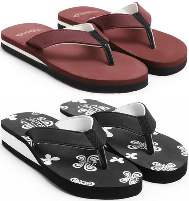 VAHMAH Women Slippers(Maroon, Black , 8)