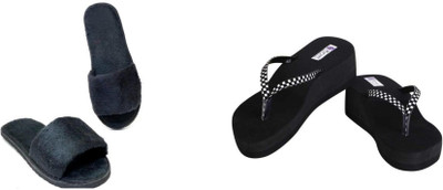 BOOMBEAUTY Women Flip Flops(Black, White , 6)