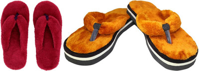 rexizone Women Flip Flops(Tan, Maroon , 6)