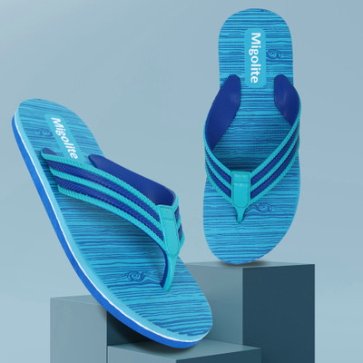 MIGOLITE Men Migolite Mens Flip Flops with Unique Wood Print Design |& Stylish Slippers(Blue , 10)