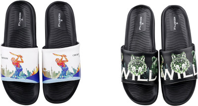 KICKSTYLE Men Slides(Black, Black , 9)